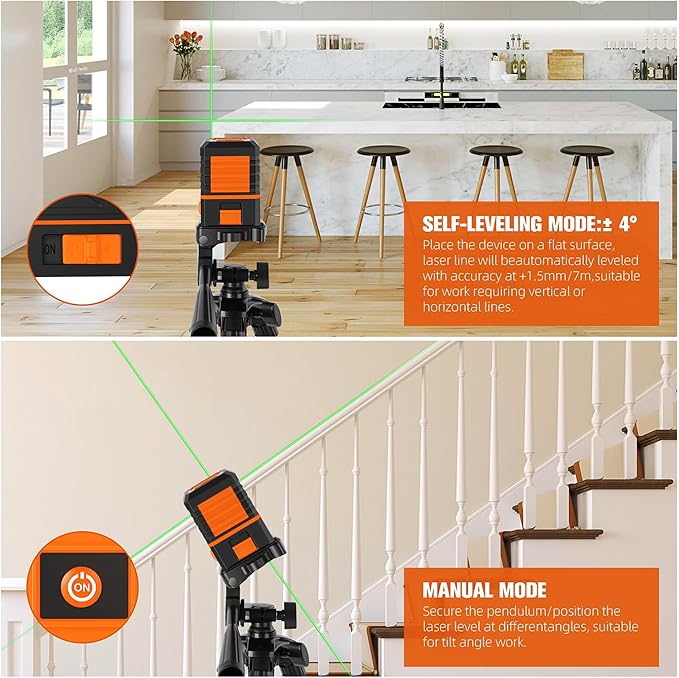 Laser Level with Tripod, 100 feet Green Cross Line Self Rotary Leveling Laser Level, Vertical and Horizontal Line, Rotatable 360 Degree, Manual Self leveling and Pulse Mode,IP54 Waterproof & Battery