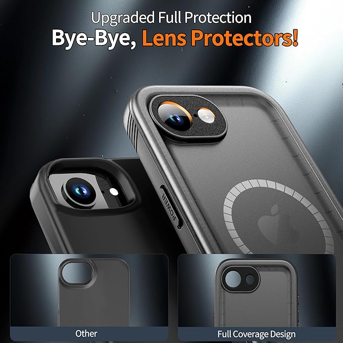 Cozycase TOP Military Shockproof IP68 Waterproof Case for iPhone 16e/iPhone 17e [Compatible with MagSafe] Heavy Duty 360 Full Body with Screen Camera Protector Double Dustproof Hard Tough Cover Black