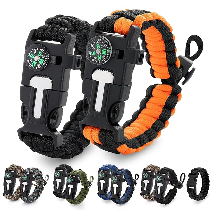 Paracord Bracelets for Men and Women – Adjustable Survival Paracord Bracelet with 10 ft Nylon Survival Cord, Flint Fire Starter, Compass, Whistle & Scraper – Gear for Camping, Hiking, Fishing & Travel