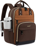 LOVEVOOK Laptop Backpack for Women with Giant Tumbler Holder Pocket,15.6 inch School College Book Bag Nurse Teacher Backpack,Work Travel Backpack Laptop Computer Bag,Brown-Yellowish-brown-Coffee brown