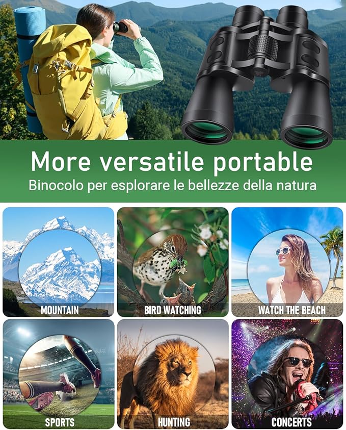 20x50 High Powered Binoculars for Adults, Clear Durable Binoculars for Bird Watching Sightseeing Wildlife Watching Travel Hunting Football Games Stargazing with Carrying Case & Strap