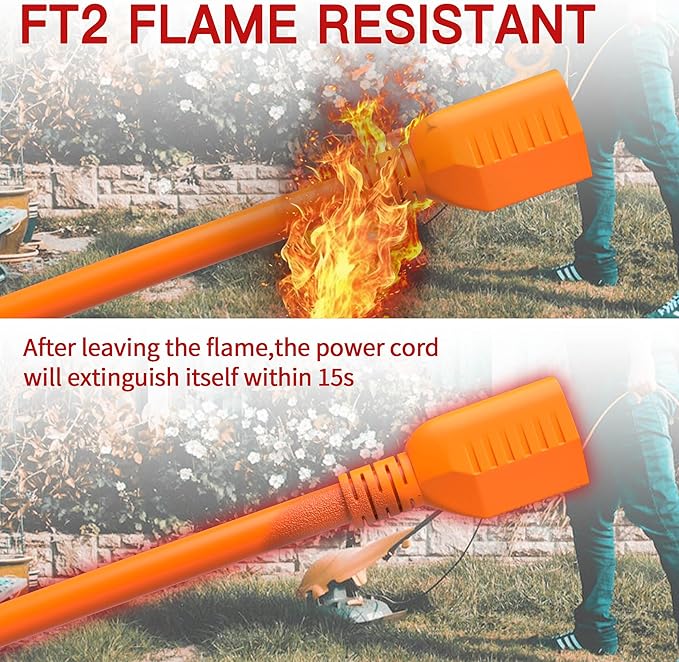 Skrizcable 16/3 50 FT Outdoor Extension Cord Waterproof, Weatherproof & Flame Retardant Orange 3 Prong Power Cord Outside for Lawn & Garden, 13 Amps 1625 Watts 125 VAC 16AWG SJTW, ETL Listed