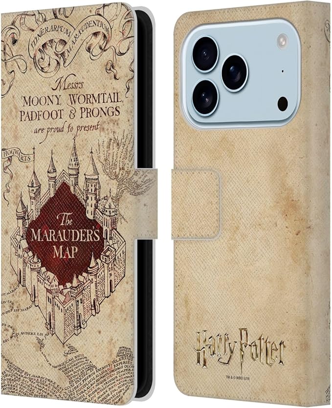 Head Case Designs Officially Licensed Harry Potter The Marauder's Map Prisoner of Azkaban II Leather Wallet Case Compatible with Apple iPhone 17 Pro