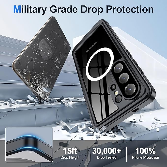 ANTSHARE IP68 Waterproof Case for Samsung Galaxy S26 Ultra [2026] - MagSafe Compatible, Built-in Screen/Lens Protector - Shockproof Full Body Protection for Swimming/Outdoor, Black/Clear