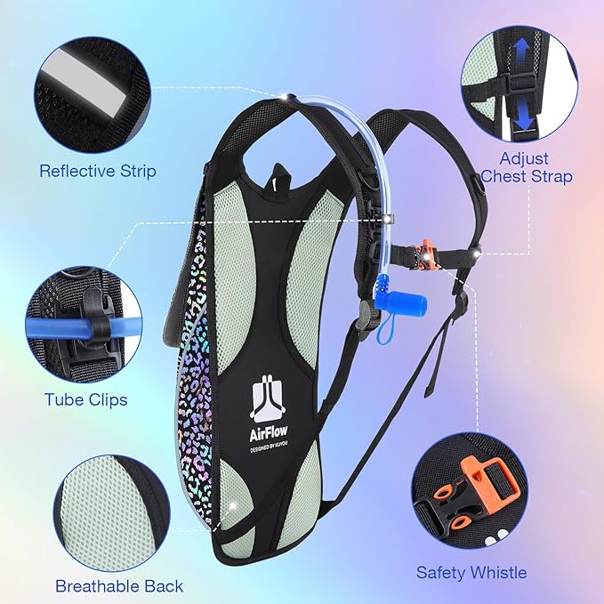 Rave Hydration Pack, Hydration Backpack with 2L Hydration Bladder, Festival Essential Water Backpack for Hiking, Running, Cycling, and Music Festivals