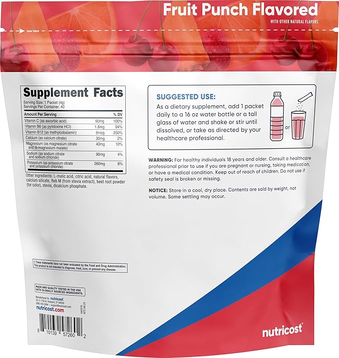 Nutricost Electrolytes Complex, Fruit Punch Flavored, 40 Stickpacks - Advanced Hydration Complex