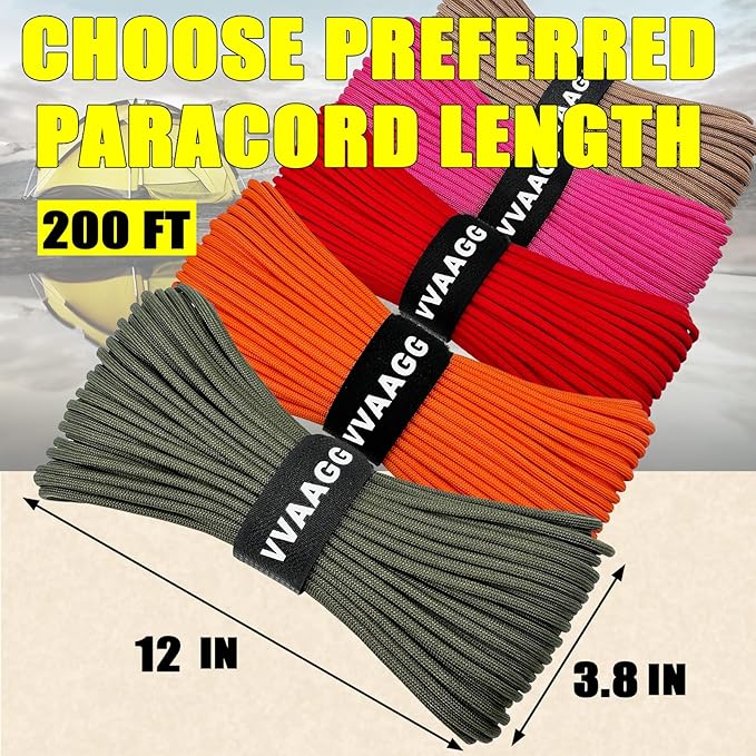 VVAAGG 1000 Paracord Rope 200FT, 4mm Utility Parachute Cord 12 Strand Nylon Rope for Camping, Tent, Clothsline, Outdoor Hiking, Fishing (Army Green, 200FT)