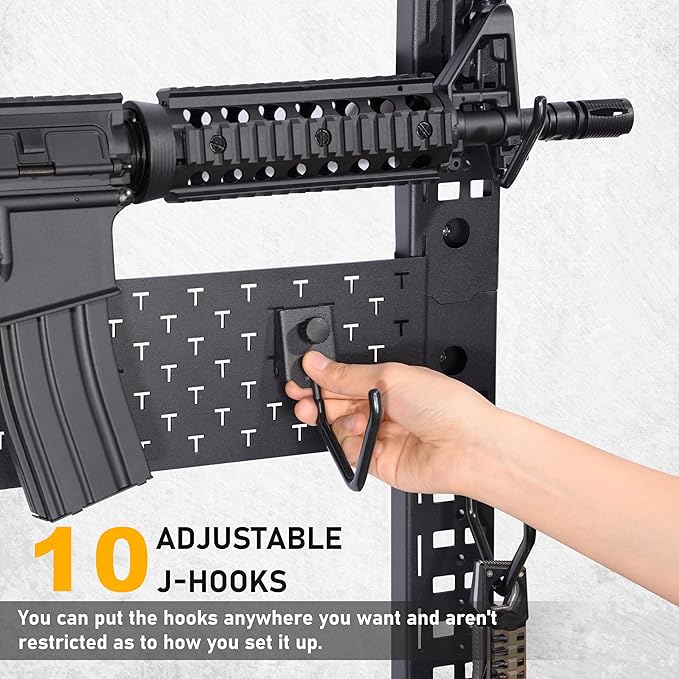 Adoreal Modularity Gun Wall Mount, Hold Up 120LBS Gun Rack for Wall with 10 Mounting J-Hooks, Rifle Shotgun Rack with Additional Storage, 31.8" x 22" Tactical Gear Wall Mount, Functional Gun Racks
