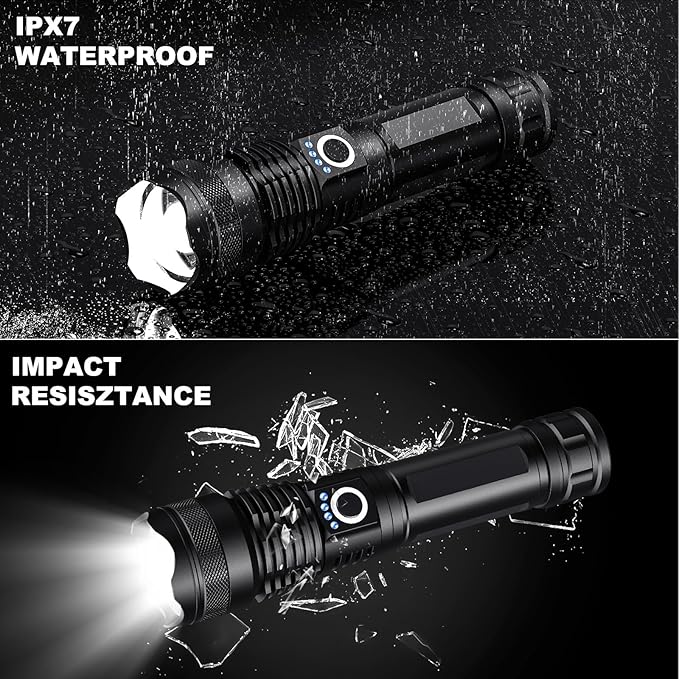 Lylting 4 Pack Rechargeable LED Flashlights High Lumens, 90,000LM Super Bright Flashlight, Adjustable Powerful Flash Light with USB Cable & 5 Modes, Waterproof Handheld Flashlight for Home Camping