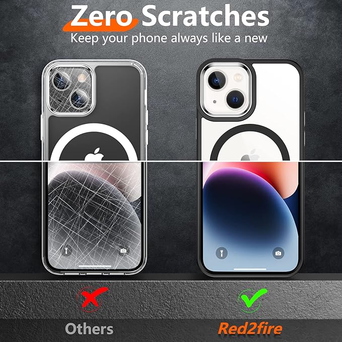 Red2Fire Magnetic for iPhone 15 Plus Case for iPhone 14 Plus Case Clear, [Compatible with Magsafe][Military Grade Drop Protection][Not Yellowing] Slim Phone Case 6.7" - Clear/Black