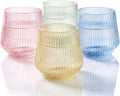 Oojami 40 Pack Origami Ribbed Stemless Plastic Wine Glasses 12 oz - Shatterproof BPA-Free Disposable Recyclable Unbreakable Ripple Cups for Champagne Whiskey Cocktail, Wedding Party (Color Collection)