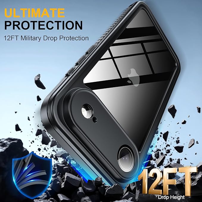 ANTSHARE for iPhone Air Case, IP68 Waterproof Shockproof Case, [Built-in Screen Protector] - 12 FT Military Dropproof - Full Body Heavy Duty Rugged Phone Cover 6.5 inches - Blue/Clear