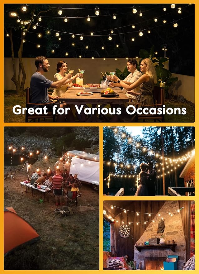 Brightown Led String Lights Outdoor 108Ft(98+10) with Remote, Patio String Lights for Outside with 52 Shatterproof Bulbs(2 Spare), Waterproof Hanging Lights for Backyard Bistro Party Cafe, E12 Socket
