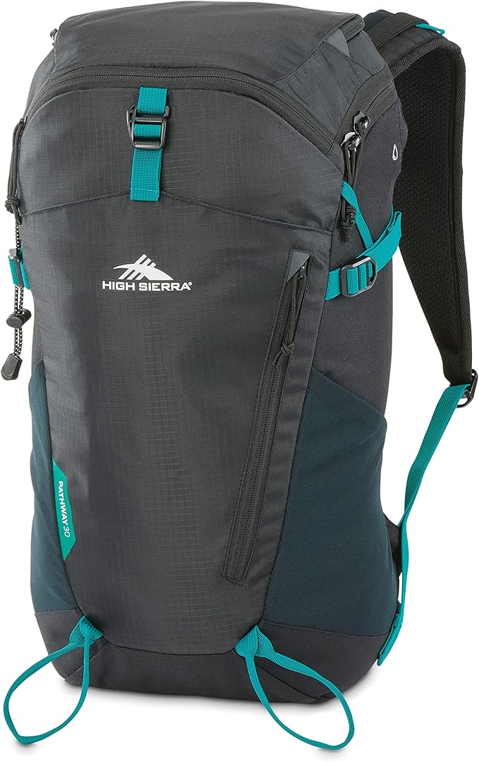High Sierra Pathway 2.0 Backpack with Hydration Storage Sleeve, for Hiking, Biking, Camping, Traveling, Black, 30L