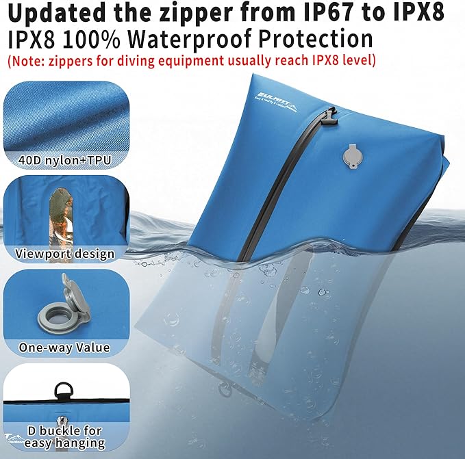 Reusable Vacuum Bags for Travel With Pump,Professional Waterproof IPX8 Zipper Vacuum Compression Bag for Suitcases Backpack,Space Saver Bags Packing Organizers for Clothing Packing(3 Pack,Blue)
