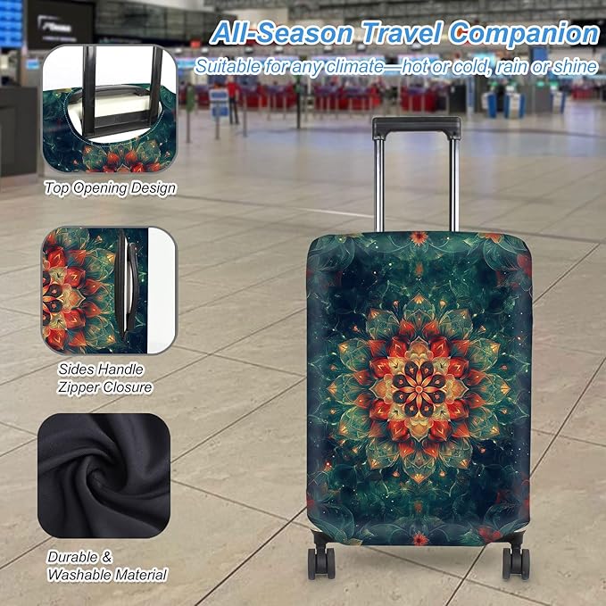 Luggage Cover Protector for 26-28 Inch Suitcases, TSA Approved Elastic Travel Suitcase Covers, Anti-Scratch Washable Luggage Sleeve for Carry On & Checked Bags, Mandala