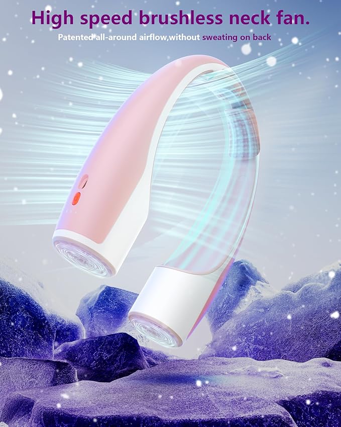 Rohent Neck Fans for Women Rechargeable: High Velocity 4 Speeds Cooling Personal Fan Lightweight USB Rechargeable for Women Girls - Pink