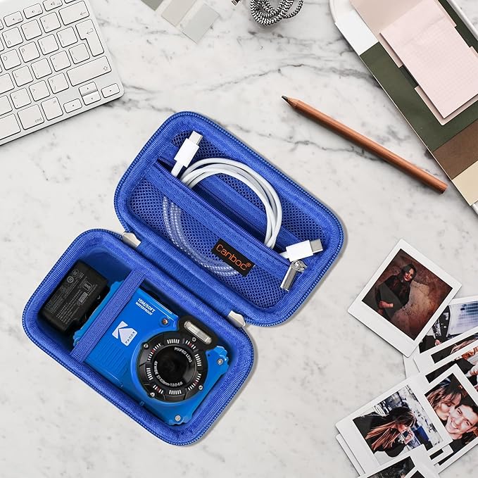 Canboc Carrying Case for KODAK PIXPRO WPZ2 Rugged Waterproof Digital Camera, Underwater Photography Camera Bag, Mesh Pocket fits USB Cable, Battery, Adapter, Blue (Case Only)