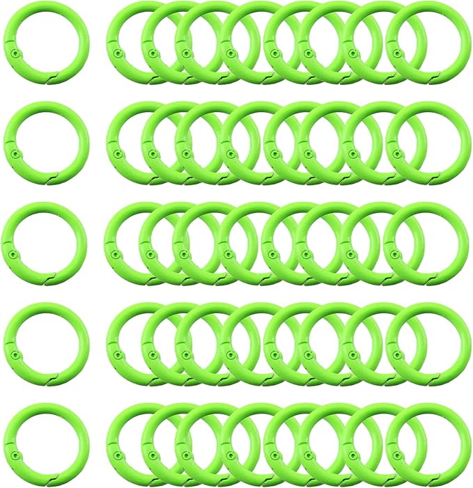 Carabiner Clip 48Pcs Green Metal Key Ring Clip Circle Keychain Rings Bulk Spring O Ring Round Cute Carabiner Spring Snap Hook Key Chain Clips for DIY Keychain Bag Charm Handbag Purse Dog