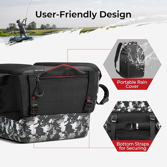 Piscifun Fishing Tackle Backpack with Rod & Gear Holder, Lightweight Fishing Tackle Storage Bag with Protective Rain Cover
