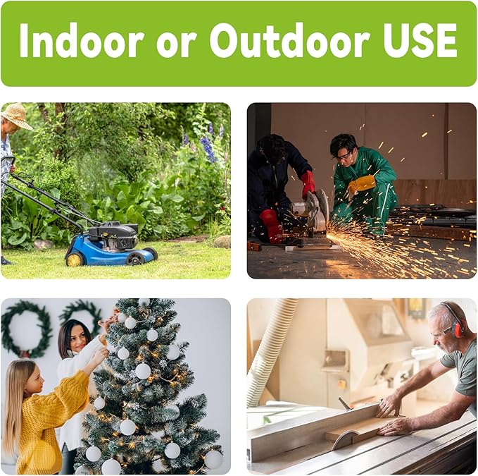 EP 40FT 12 Gauge Heavy Duty Extension Cord, 15A 125V 1875W, 3 Outlet Indoor/Outdoor Power Cord with Lighted End, 12/3 SJTW Weatherproof White, ETL Listed
