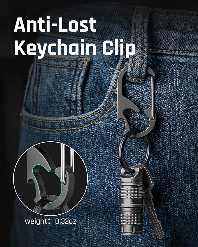 TISUR Titanium Carabiner Keychain Clip, Anti-Lost Key Ring Holder, Self-Locking Metal Gate Clip Key Chain Bottle Opener for Men Women