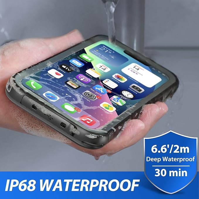 SPORTLINK for iPhone 14 Case - IP68 Waterproof Military Protective Full Body Heavy Duty Shockproof 360 Sealed Dustproof with Camera Screen Protector Cover for i Phone 14 6.1" Black