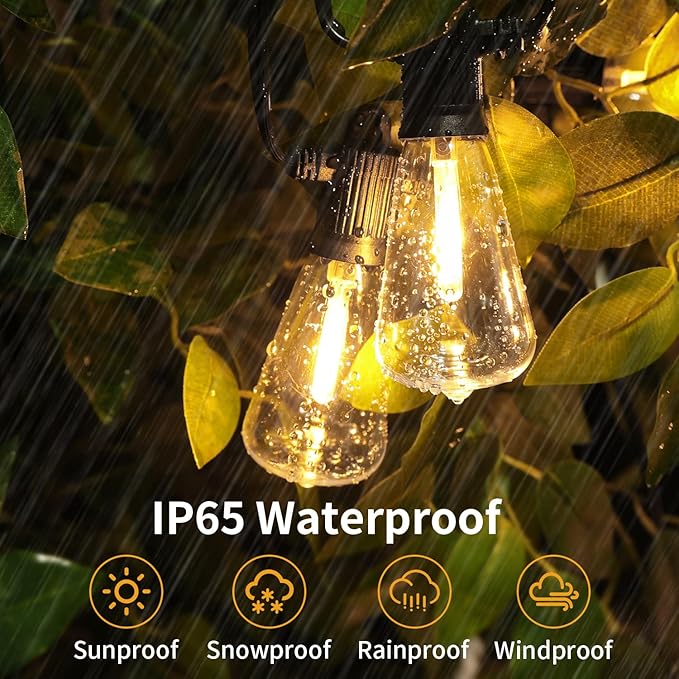 ZOTOYI Outdoor String Lights 150 FT, Waterproof IP65 Outdoor Lights for Patio with 76 Edison ST38 LED Bulbs(3 Spare), Plastic LED String Lights for Outside, Bistro, Cafe, Backyard, Garden 2700K