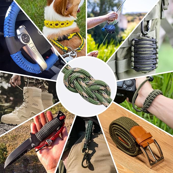1200 Paracord Rope - 4.4mm 14 Strand Nylon Parachute Spool para Cord Lanyard for Outdoor Camping Survival Utility Tent Crafting DIY Projects Fishing Clothsline Bracelet - Camo Green 1000FT