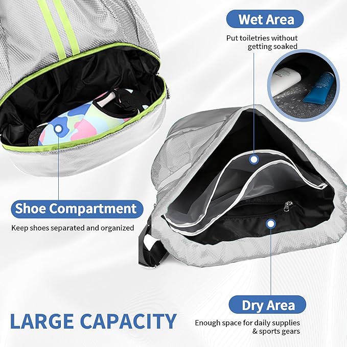 JELUTAR Drawstring Backpack Gym Bag with Shoes Compartment for Soccer, Basketball, Swim, Water-Resistant String Backpack Beach Cinch for Women Men, Grey, Medium