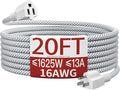 16/3 Braided Extension Cord 20 FT, Braided Extension Cord Flexible & Durable, Indoor 3 Prong Power Cable, Suitable for Home and Office, 13 Amp 1625 Watt 125VAC 16AWG, ETL Listed