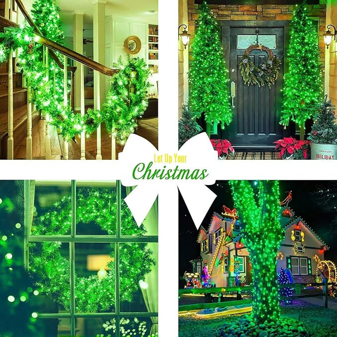 JMEXSUSS 400 LED Green Christmas Lights Indoor Outdoor, 132ft St Patrick's Day String Lights Plug in with Remote Clear Wire Christmas Tree Lights for Room Garden Patio Outside Party Xmas Tree Decor