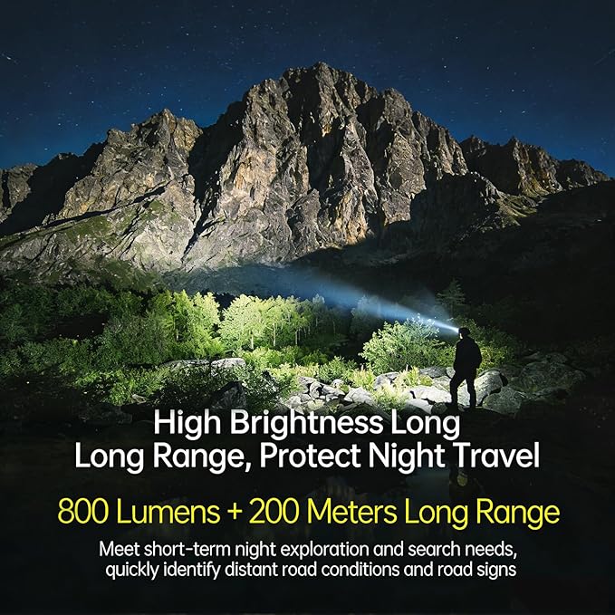 Sekrro F8 Headlamp Rechargeable, 800 Lumen Super Bright LED Head Lamp, IP67 Waterproof with Motion Sensor and Red Light, AAA Battery Compatible for Work, Camping, Hiking, Running