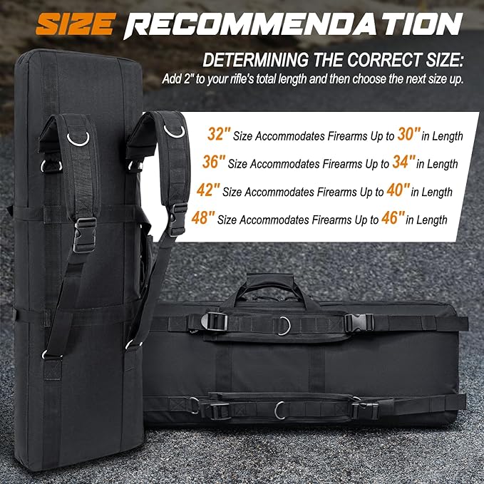 DULCE DOM 36 42 48 Inch Double Rifle Case, Tactical Soft Padded Backpack for Hunting & Shooting Range, Heavy-Duty Storage Gun Bag for 2 Rifles & Pistols with Lockable Zippers & MOLLE System