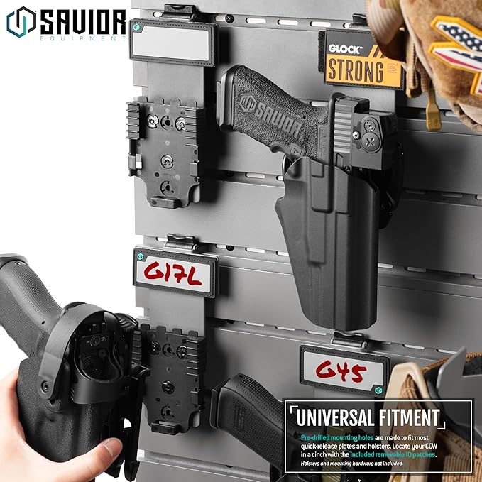 Savior Equipment Wall Rack System Tactical Universal Pistol Holster Holder Storage Attachment Wall Mount Hanger, Heavy-Duty Steel Modular Firearms Gun Wall Gear Accessories Organizer