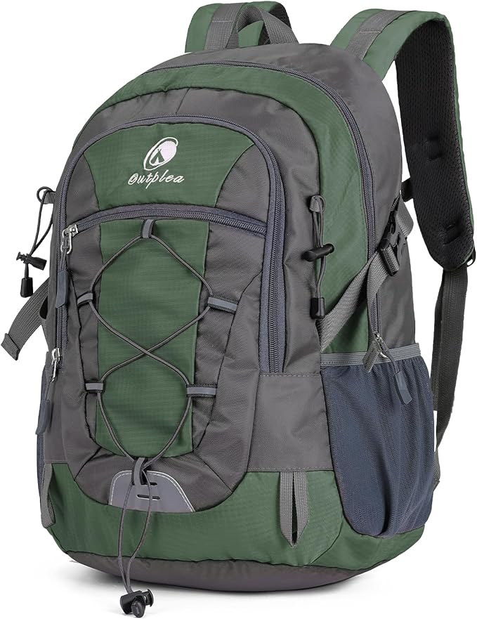 25L Small Hiking Backpack with Chest Strap for Men Women, Waterproof Travel Backpack Day Pack, Lightweight Padded Hiking Daypacks for Camping Traveling Outdoor Sports, Green