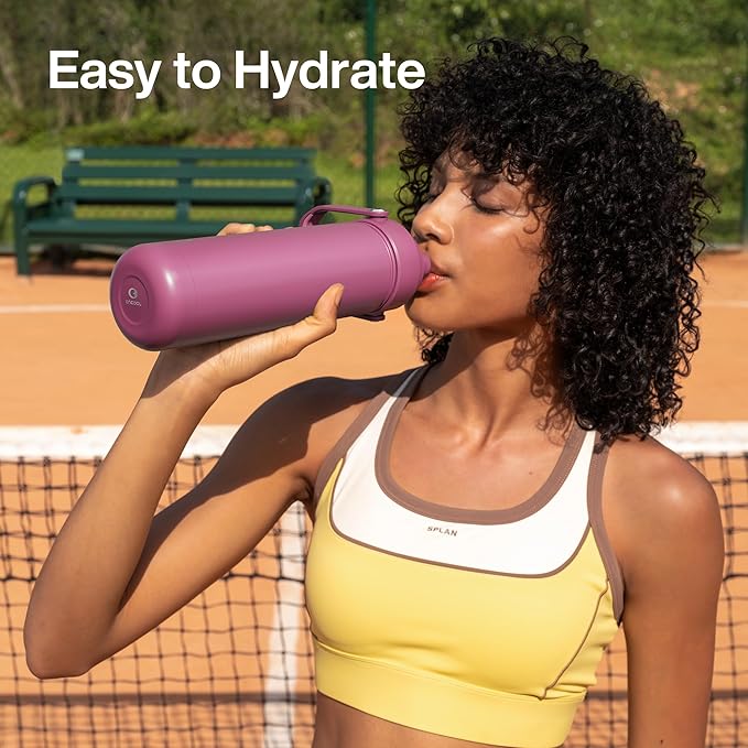 ENCOOL Insulated Water Bottle with Straw Stainless Steel Water Bottle, Leak-Proof, BPA-Free, Double Wall Vacuum Keeps Cold for 24 Hours for Sports, Travel, School (32 oz, Turkish Rose)