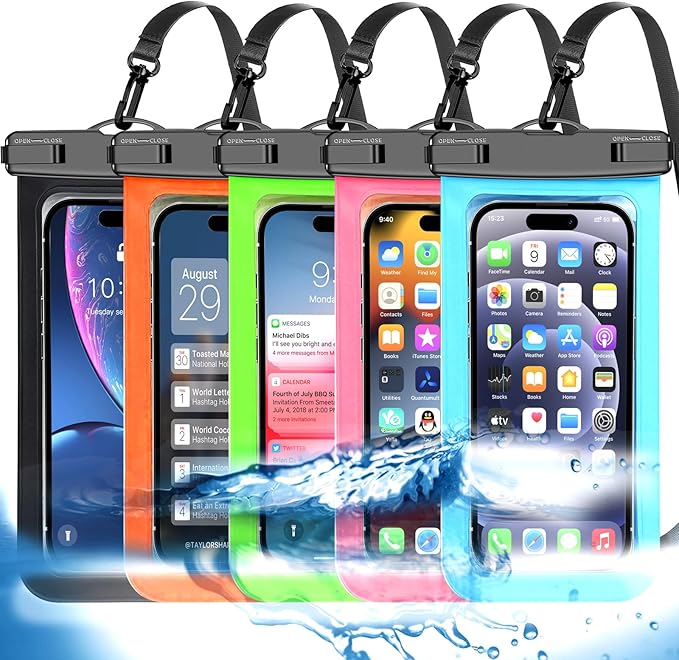 Famoby Up to 8.3" 5 Pack Multicolor Universal Waterproof Phone Pouch, Phone Waterproof Case Dry Bag,Protection Level: IP68,Outdoor Sports for Apple iPhone,Samsung,and More,Black,Blue,Pink,Orange,Green