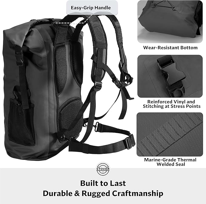 STOVER 5/10/25/30/40/55L Waterproof Dry Bag- Roll-Top Backpack w/Phone Case- Kayaking, Hiking, Camping, Boating- Men/Women
