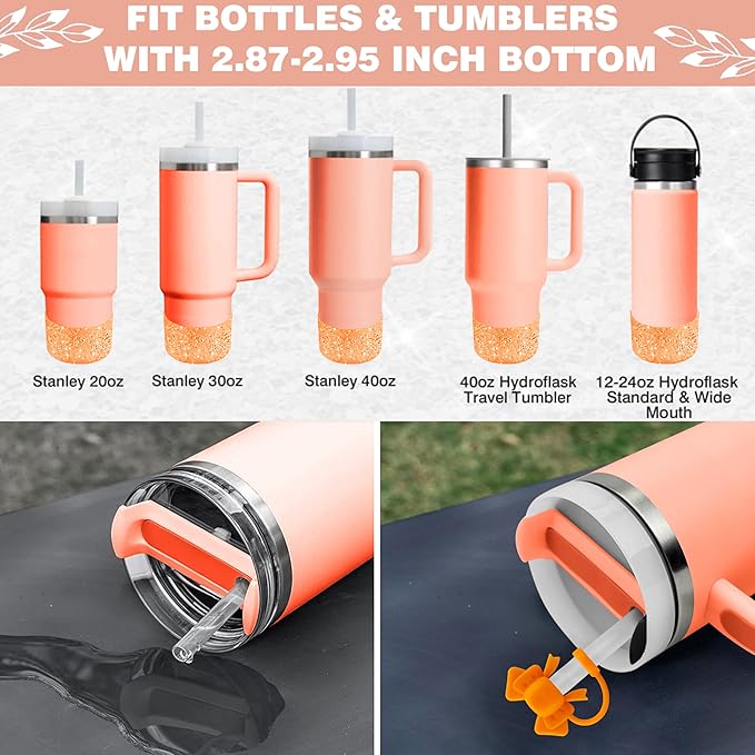9PCS Orange for Stanley Cup Accessories Set Bling Initials Bow Charms for Stanley Decorations 30/40 Oz Tumbler Accessories Including Bow Straw Topper, Handle Strap, Spill Stopper（Letter A）