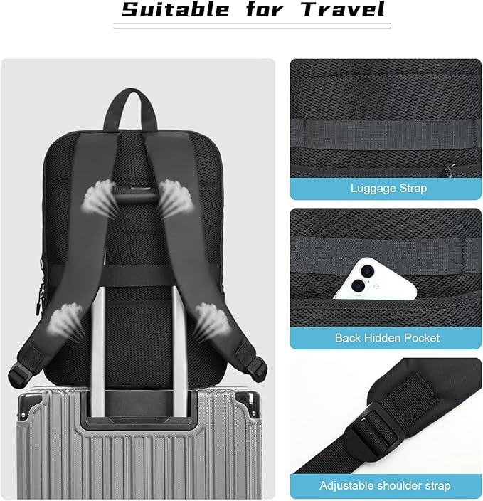 MOSISO Laptop Backpack for Men, Slim Lightweight Compact Computer Backpack for College Work Business Office Travel, 17.3 inch Waterproof Commute Laptop Bag Casual Daypack with Luggage Strap, Black