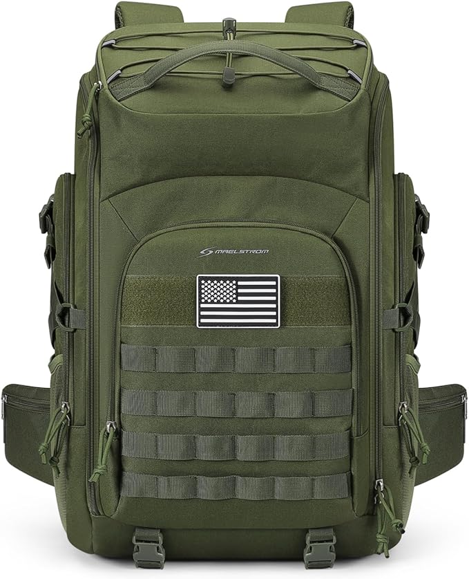 Maelstrom Tactical Backpack for Men, Water Resistant 40L Military Backpack, for Hiking, Camping, Gym with Molle System (Army Green)