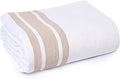 Linteum Textile Cotton Blended Hospital Patient Bath Blanket, Bed Bath Sheet, Twin Blanket Lightweight Sheet Blankets 70x90 in, 1.75 lb. White with Beige Stripes