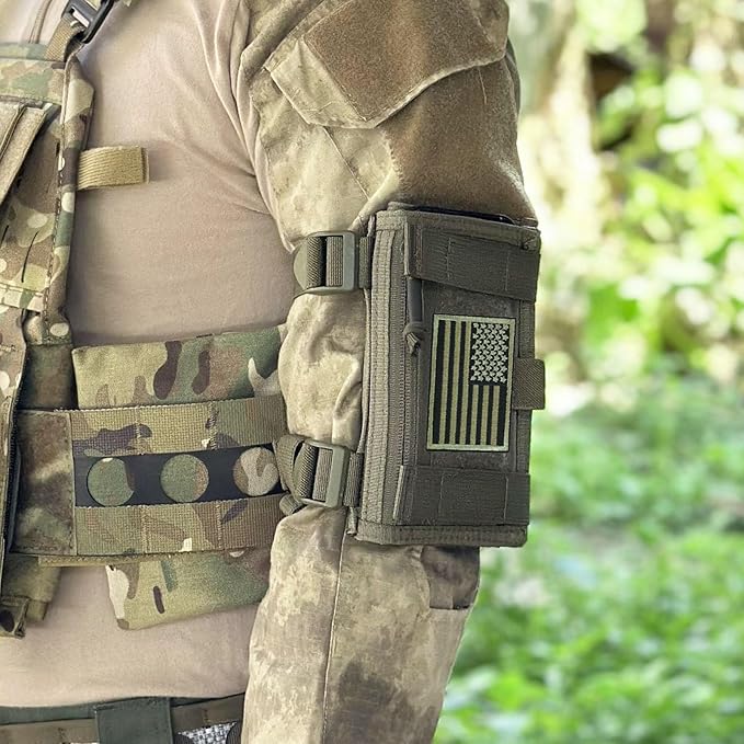 Tactical Arm Sleeve Map Pouch Case Documets Holder Wrist Case Wrist Map Holder QB Wristband Map Case Military Arm PouchTactical USA Flag Patch