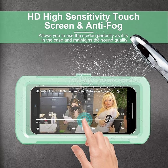 URROY Shower Phone Holder Waterproof, 360° Rotation Shower Phone Case, Anti-Fog High Sensitivity Universal Cover Mount Stand for Bathroom Wall Mirror Bathtub Kitchen, Gift for Men Women New Mint