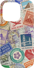 World Map Travel Passport Stamps Postage Stamp Case for iPhone 14 Pro
