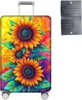 Luggage Cover Protector for 22-24 Inch Suitcases, TSA Approved Elastic Travel Suitcase Covers, Anti-Scratch Washable Luggage Sleeve for Carry On & Checked Bags, Three Sunflowers