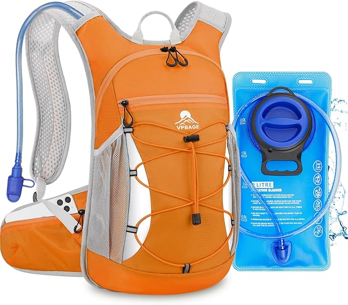 Hydration Backpack with 2L Water Bladder - Lightweight 15L Daypack with Phone-Sized Hip Belt Pockets, Anti-Chafe Cotton Edging & No-Bounce Straps - Small Water Backpack for Hiking, Running, Skiing