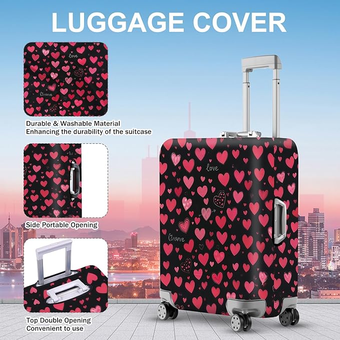 ANNA QUEEN Heart Pattern Luggage Cover, Love Theme Suitcase Protector, Stretchable Washable Travel Cover for 20-22 Inch Luggage