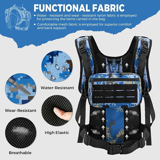Koculemi Tactical Hydration Backpack with 2L Water Bladder and Front Small Tactical Pouch, Outdoor Water Backpack for Men Women, Sports Hydration Pack for Hiking, Cycling, Climbing